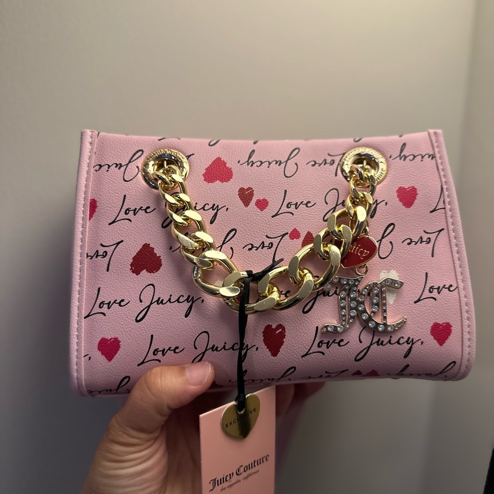 Juicy Couture Love Letter Mini Tote Chiffon Pink Hearts Chain Strap NWT